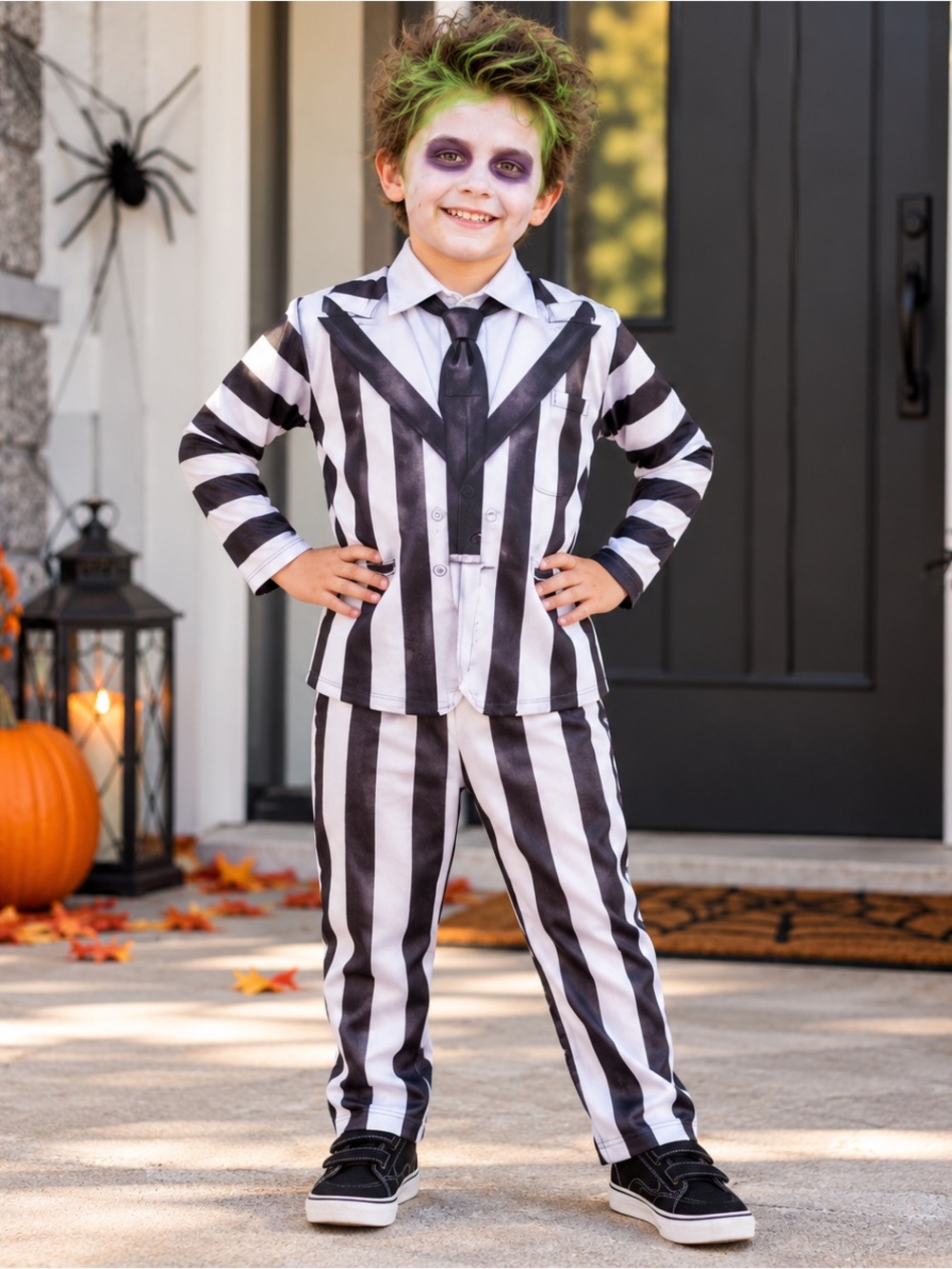 Beetlejuice Boys Striped Jumpsuit Costume Small 4-6 Halloween Rubie’s NWT